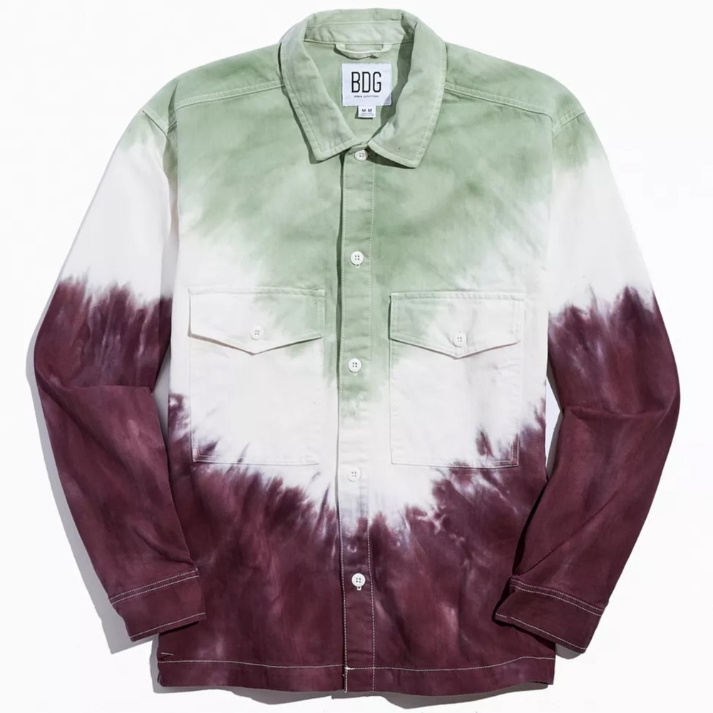 BDG Urban Outfitters Tie Dye Shirt Jacket Mens Medium M Green Purple Casual